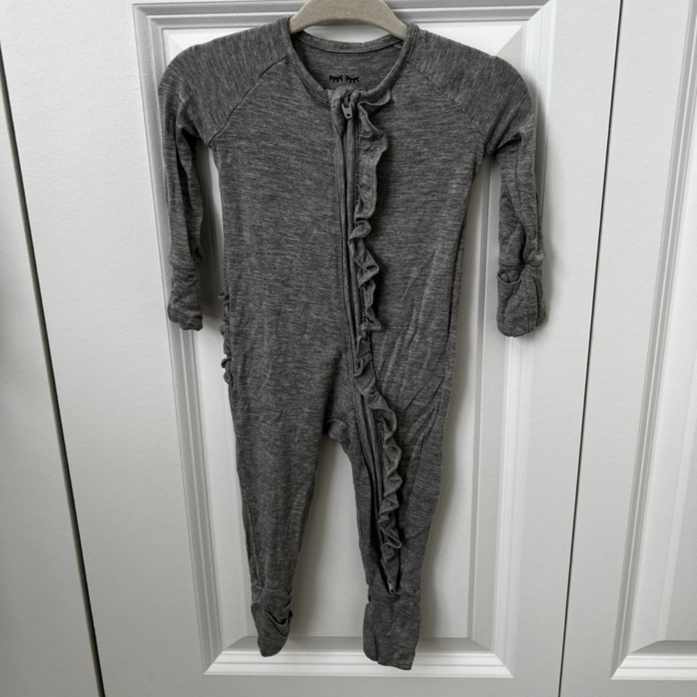 Little Sleepies Heather Grey Ruffle Zippy 0-3m
